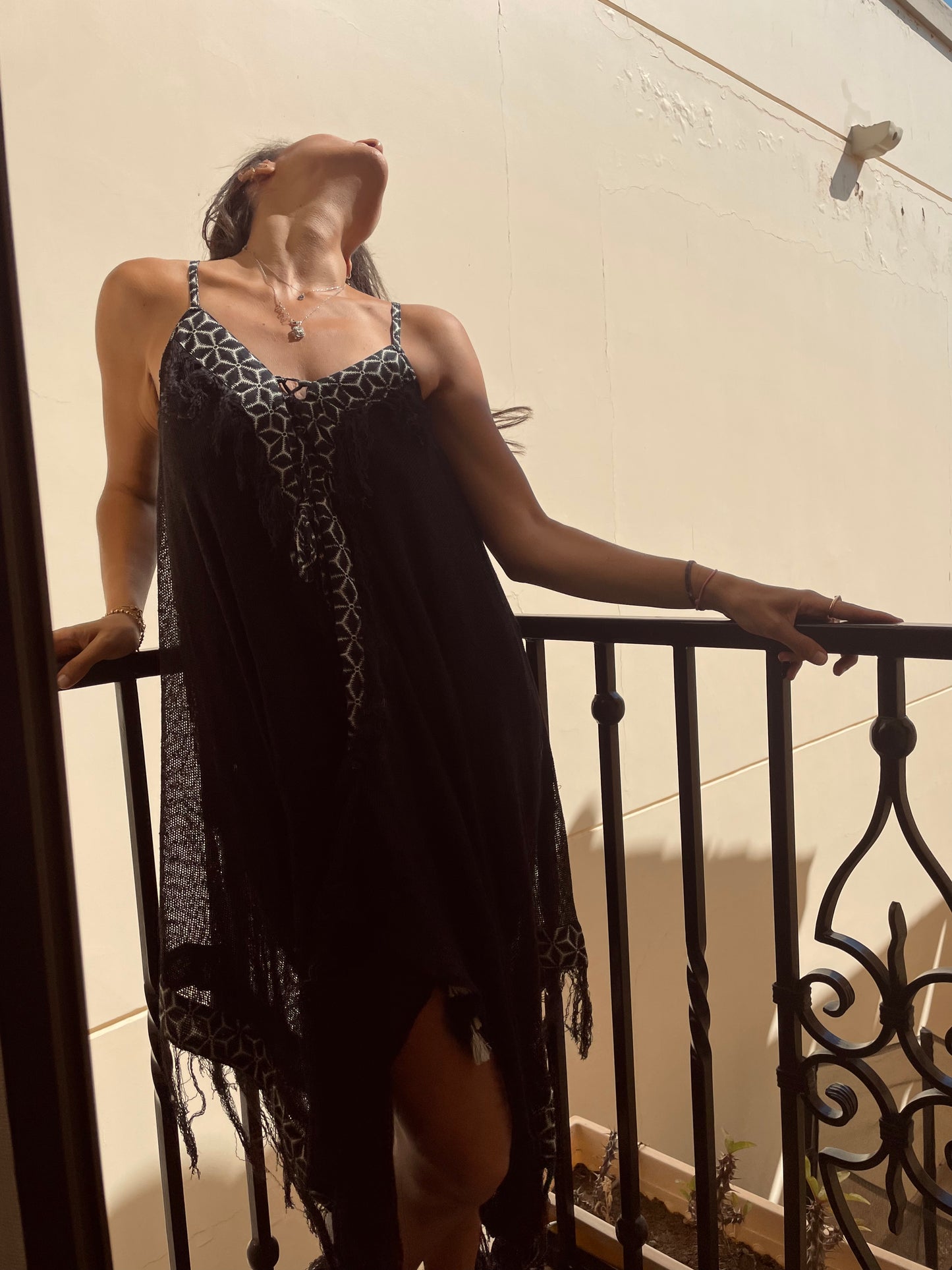 WHISPERING WINDS BOHO DRESS - BLACK