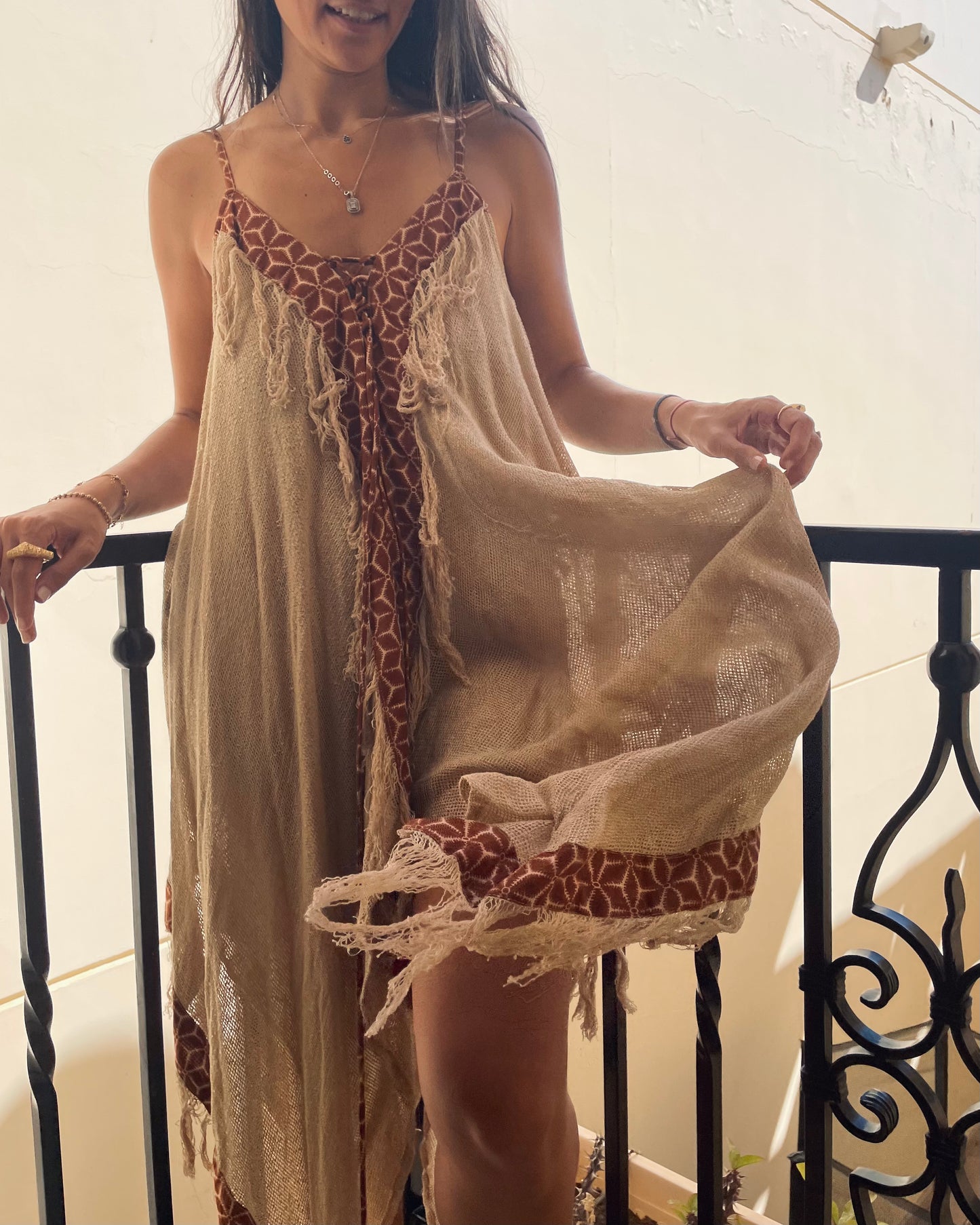WHISPERING WINDS BOHO DRESS - BEIGE