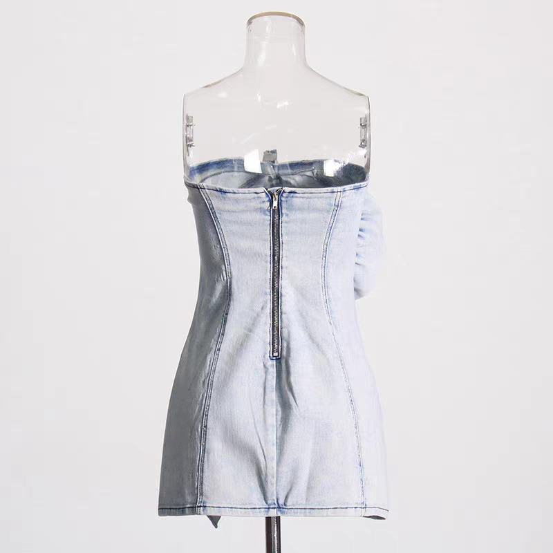 ROSETTE RUFFLE DENIM MINI
