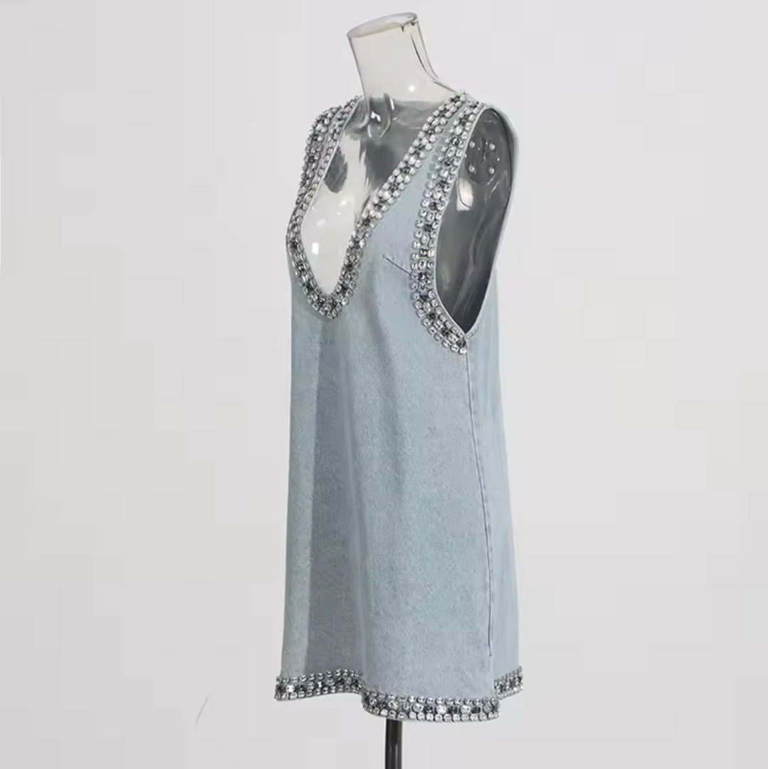 CELESTE CRYSTAL TRIM MINI DRESS