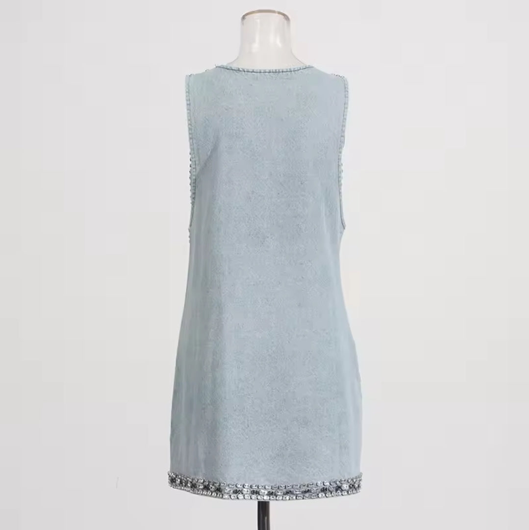 CELESTE CRYSTAL TRIM MINI DRESS