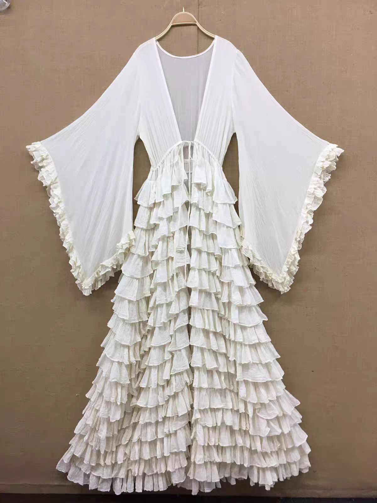 IVORY CASCADE RUFFLE KIMONO