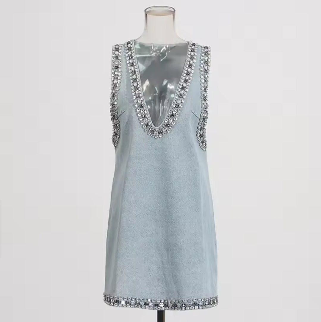 CELESTE CRYSTAL TRIM MINI DRESS