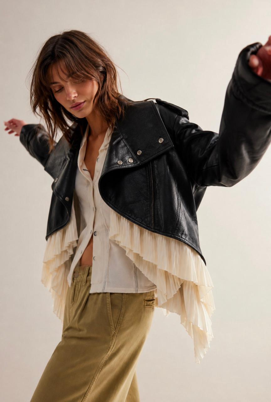 ÉLAN PLEATED LEATHER JACKET