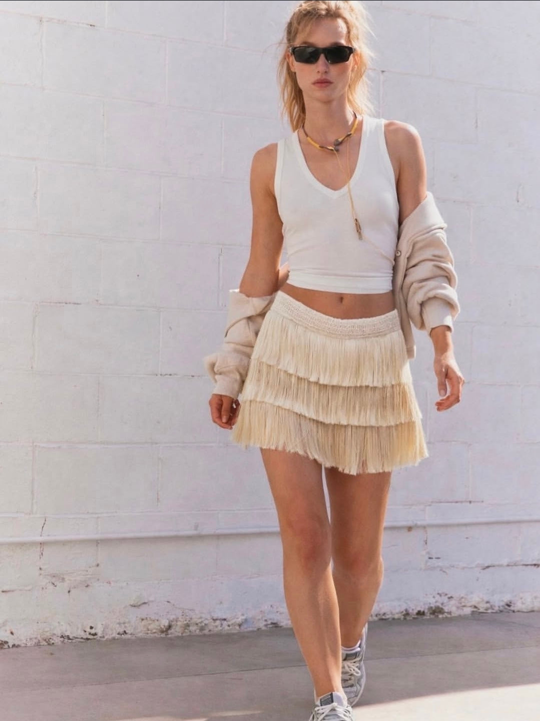 IVORY CASCADE FRINGE SKIRT