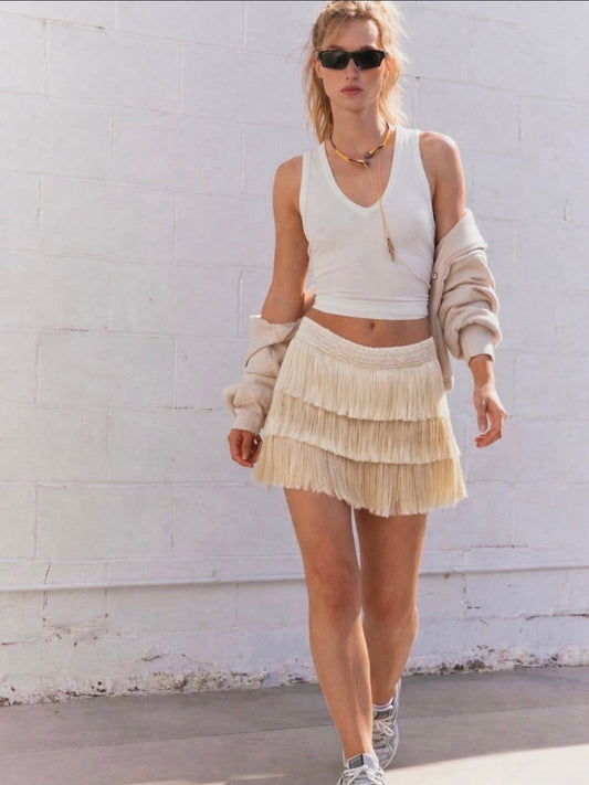 IVORY CASCADE FRINGE SKIRT