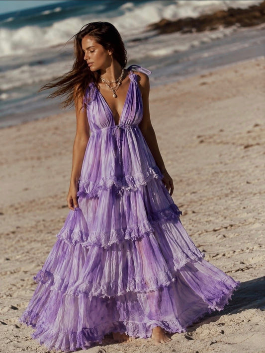 OCEANA RUFFLE DRESS - PURPLE