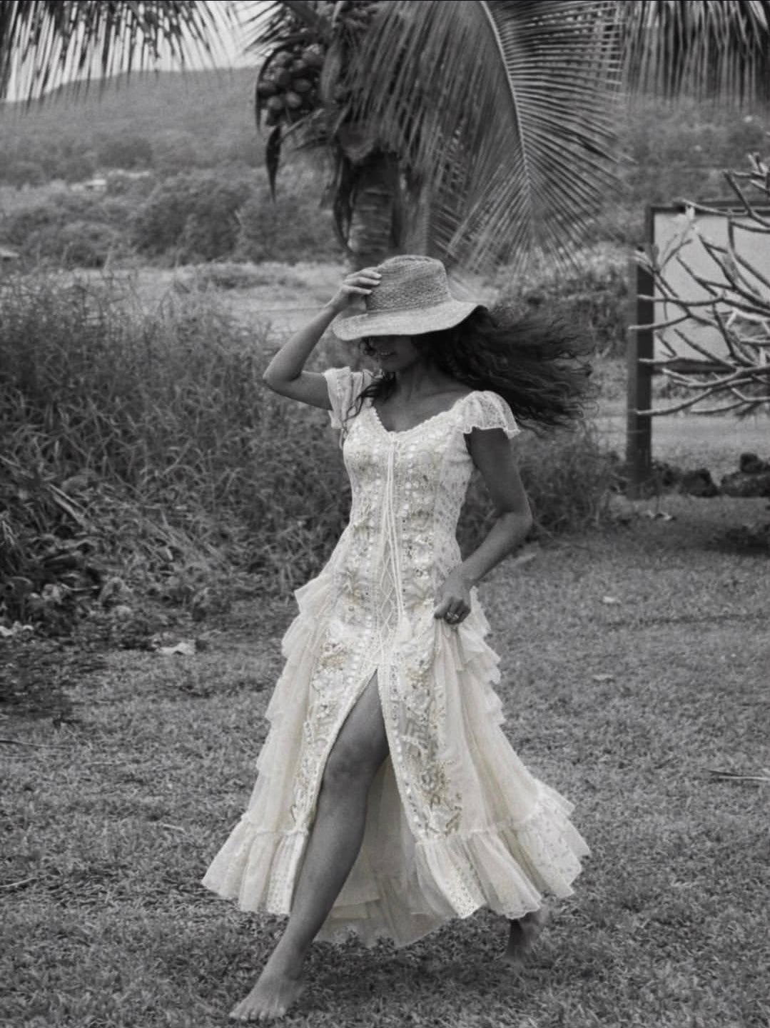 CELESTINE EMBELLISHED RUFFLE MAXI DRESS
