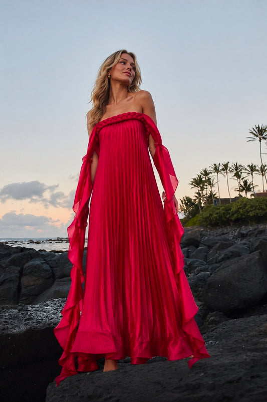 ELYSIAN PLEATED DRESS - RED