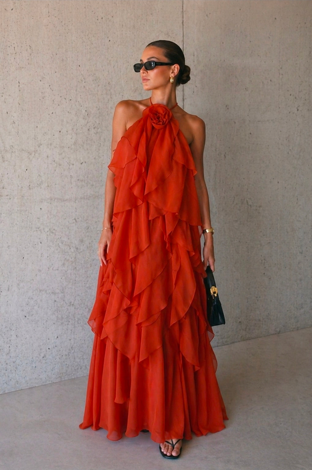 AVELINE RUFFLE DRESS - ORANGE