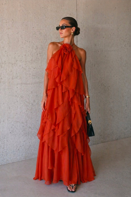 AVELINE RUFFLE DRESS - ORANGE