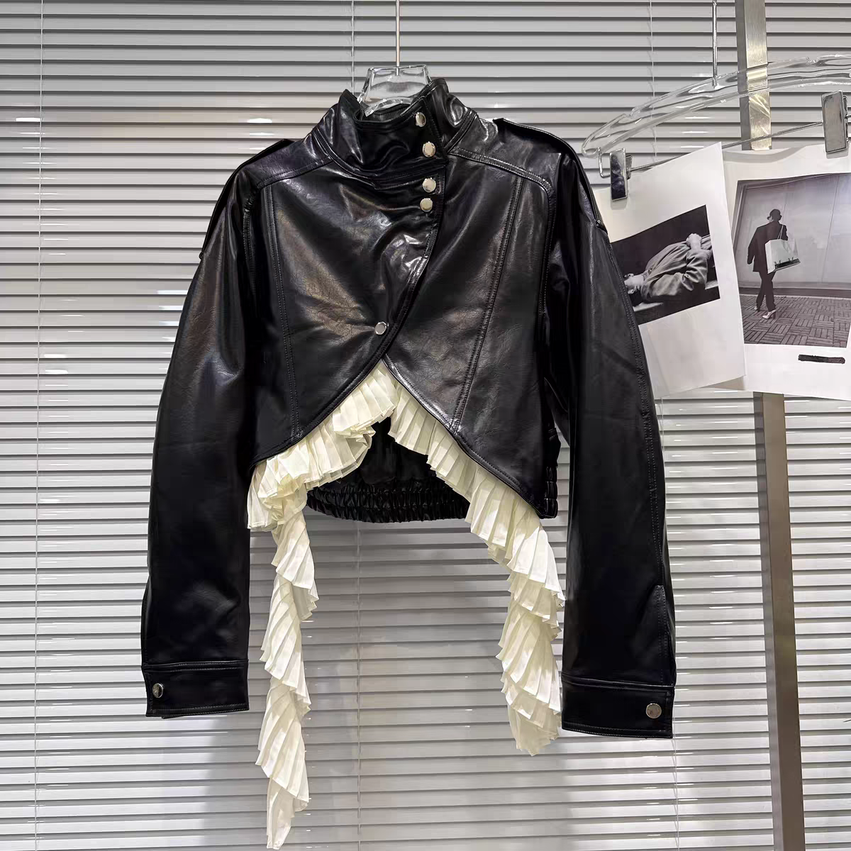 ÉLAN PLEATED LEATHER JACKET