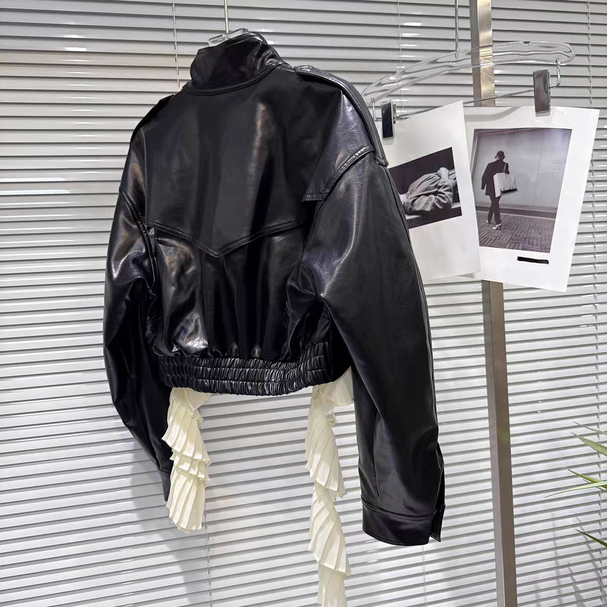 ÉLAN PLEATED LEATHER JACKET