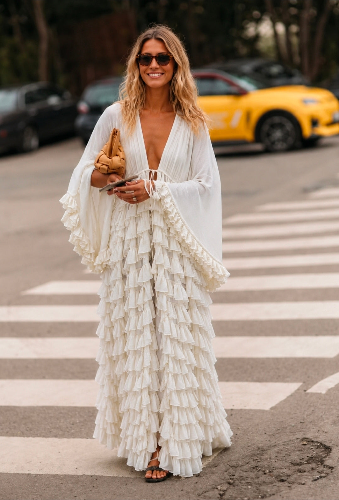 IVORY CASCADE RUFFLE KIMONO