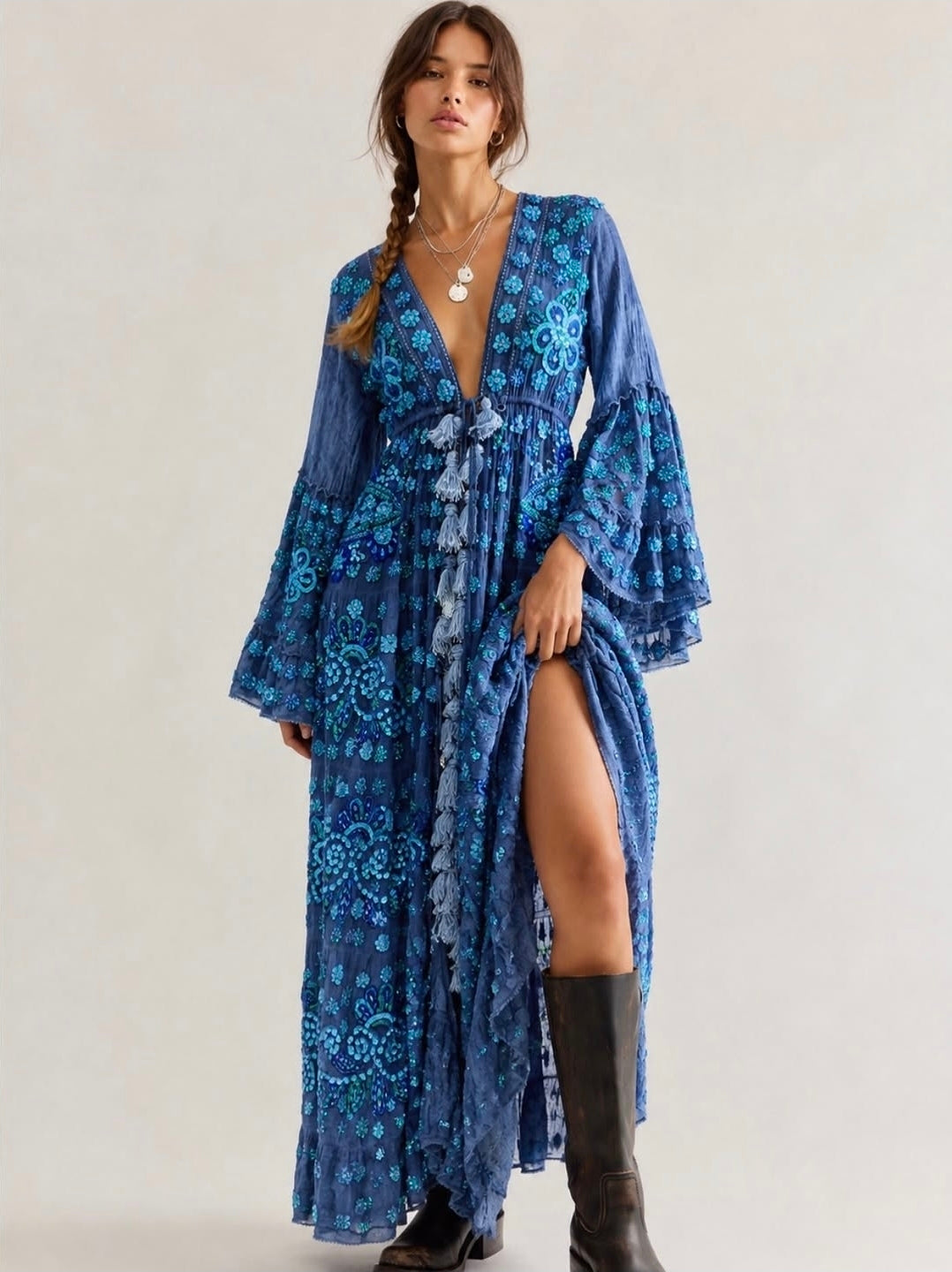 AZURE JEWEL EMBELLISHED KIMONO