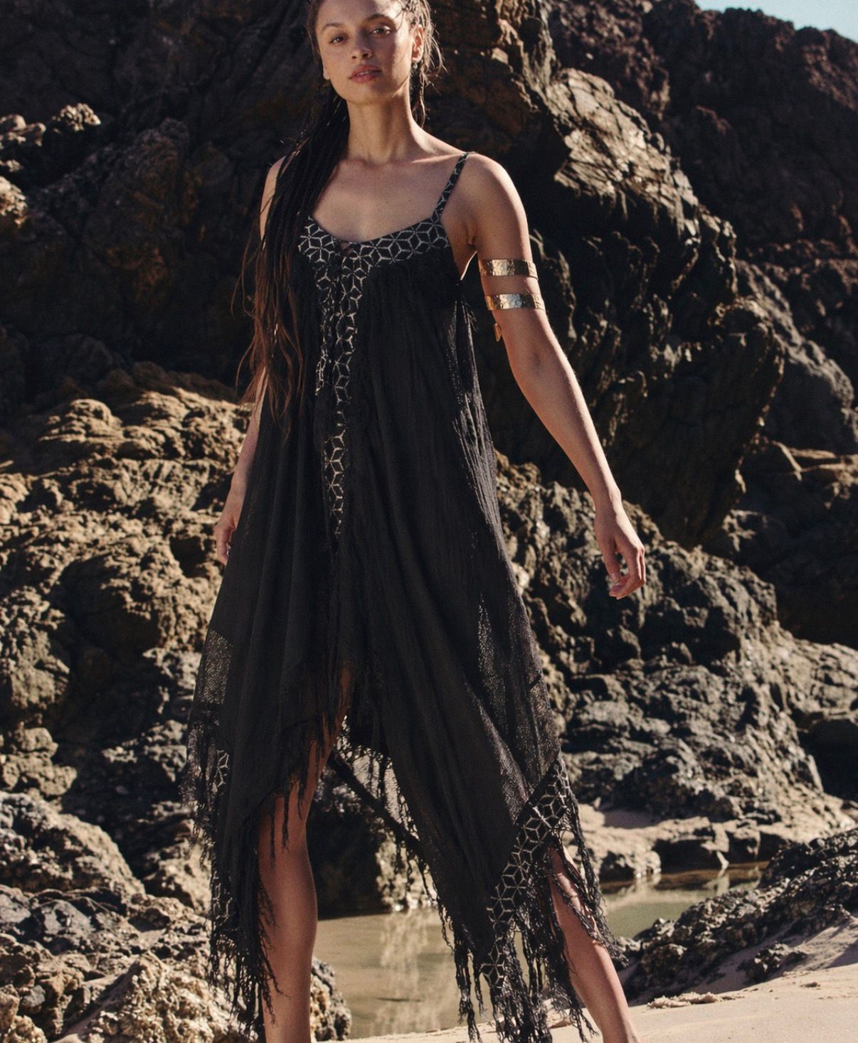 WHISPERING WINDS BOHO DRESS - BLACK