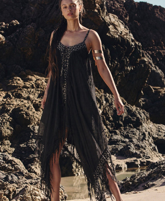 WHISPERING WINDS BOHO DRESS - BLACK