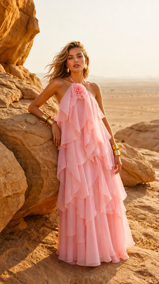 AVELINE RUFFLE DRESS - PINK