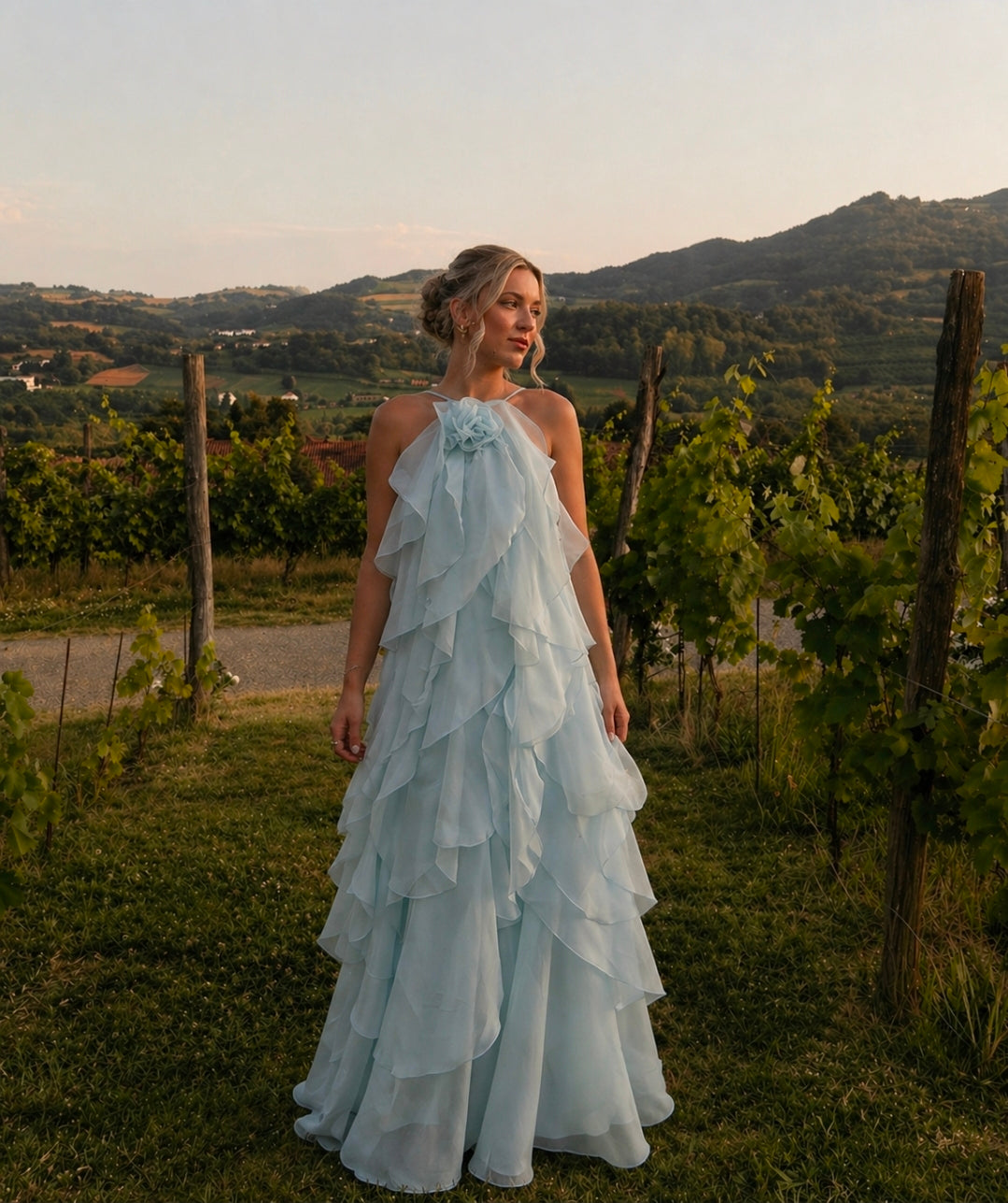 AVELINE RUFFLE DRESS - BLUE
