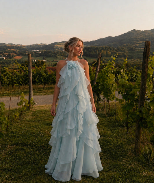 AVELINE RUFFLE DRESS - BLUE