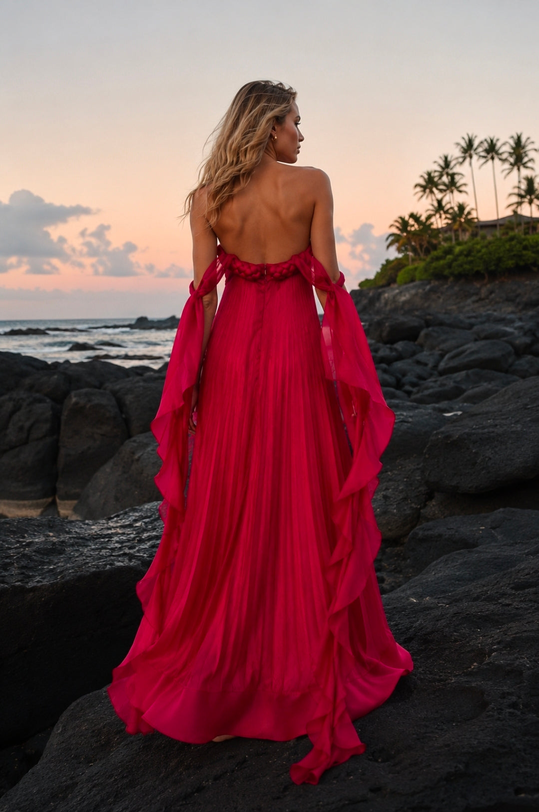 ELYSIAN PLEATED DRESS - RED