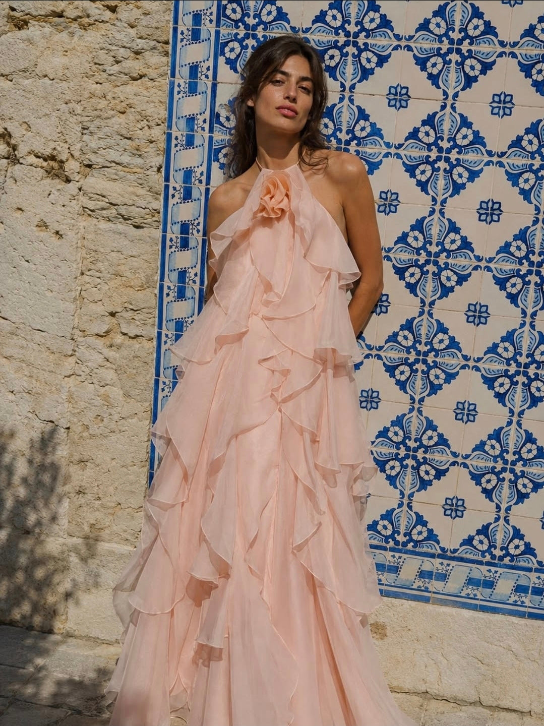 AVELINE RUFFLE DRESS - LIGHT PINK