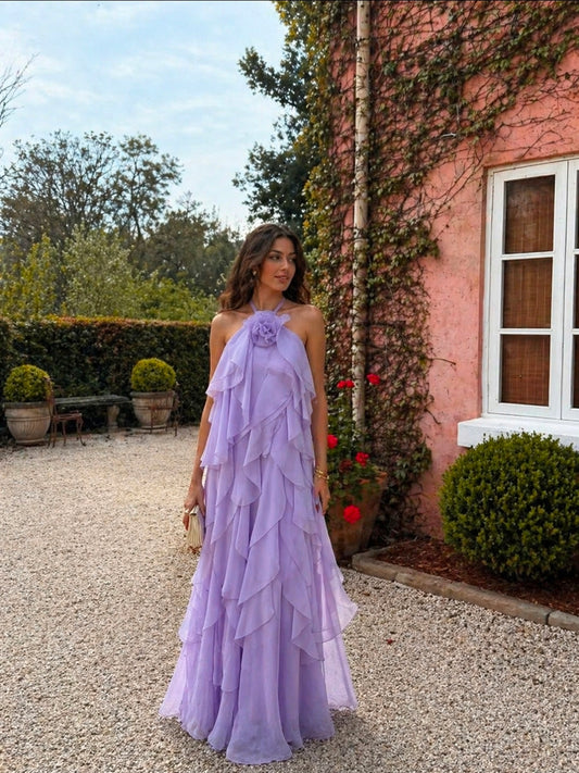 AVELINE RUFFLE DRESS - PURPLE