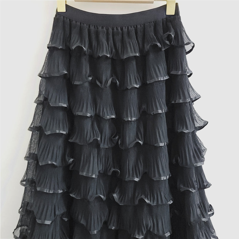 THE CELESTE RUFFLE SKIRT - BLACK