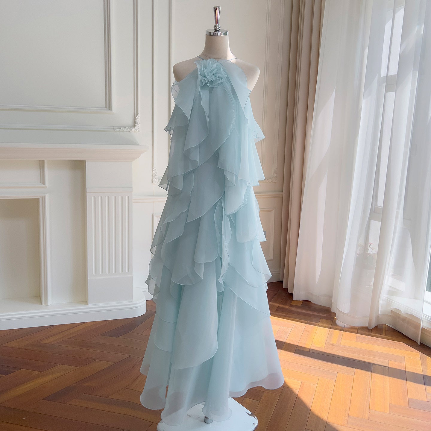 AVELINE RUFFLE DRESS - BLUE